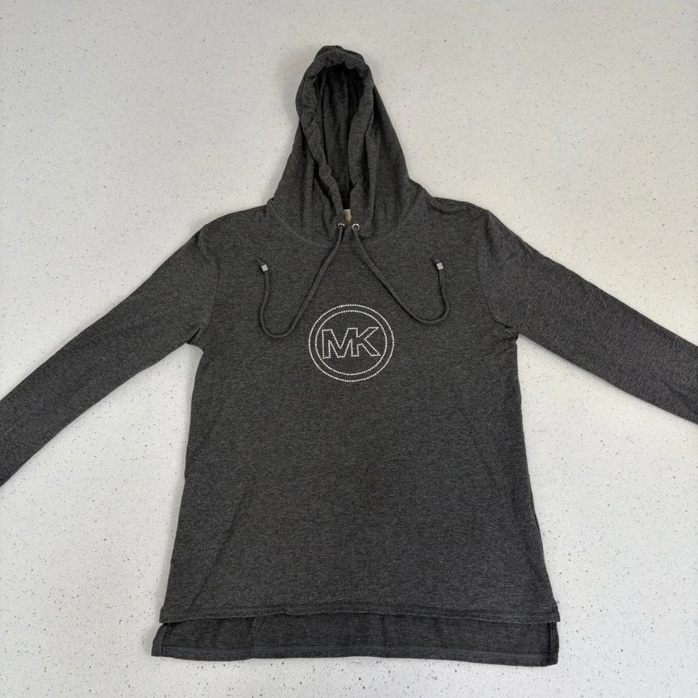Y2K Athleisure Michael Kors MK Rhinestone Logo Hoodie Pullover‎ Gray Medium Soft